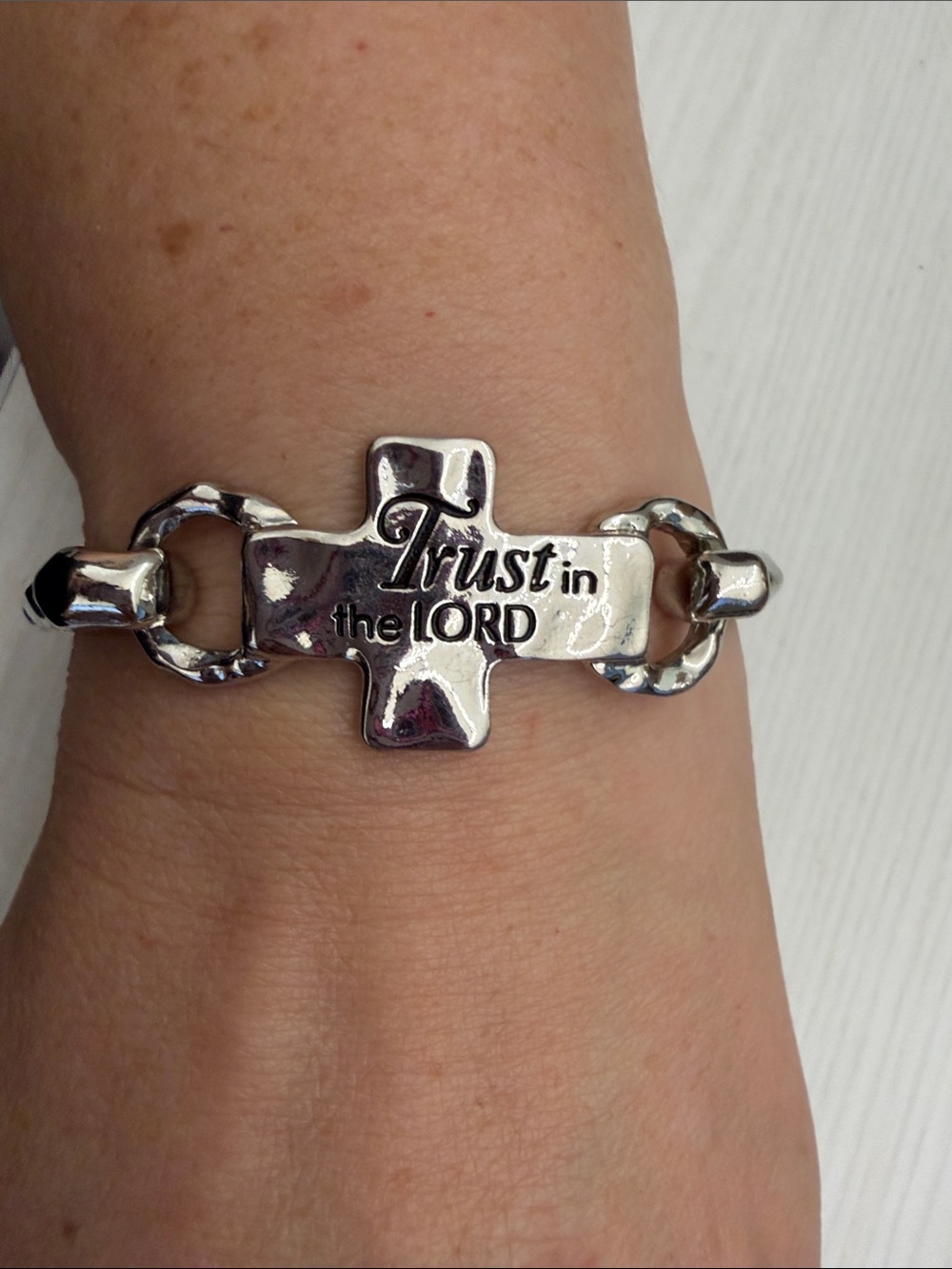Silver Inspirational Cross Bracelet - Trust in the LORD